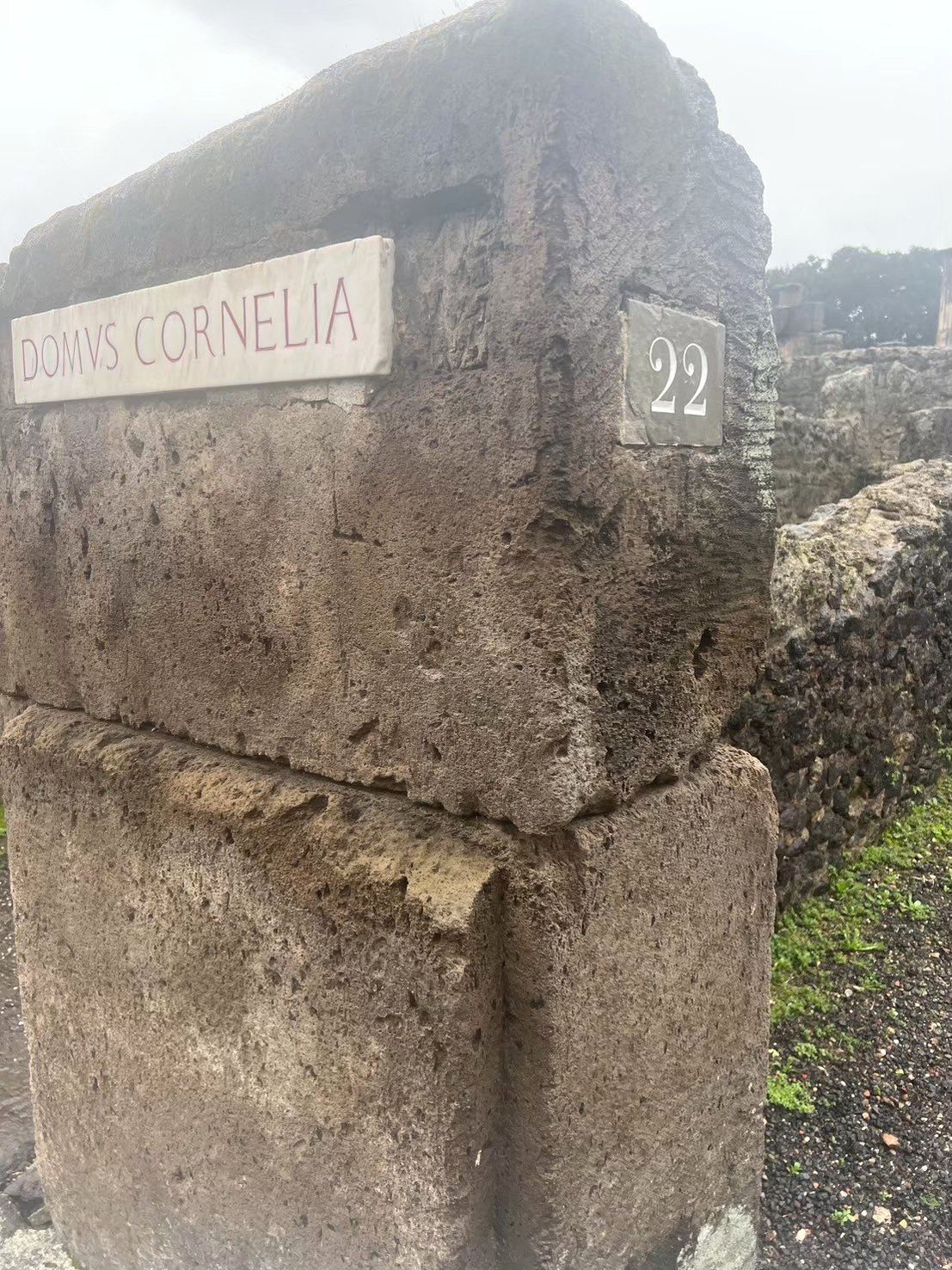 ポンペイの遺跡に掲げられた DOMVS CORNELIA と番号22の表示